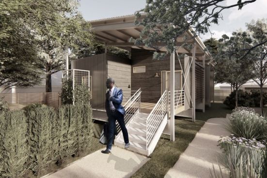 Fly Flat rendering for Houston infill pocket neighborhood.