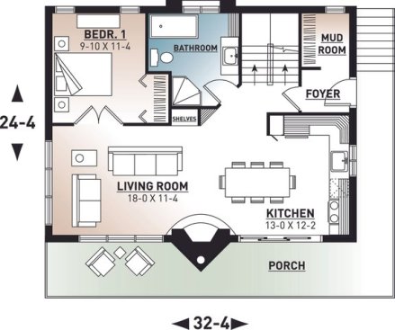 Cabin Plan with Walkout Basement 23-2023 - Main Floor Plan