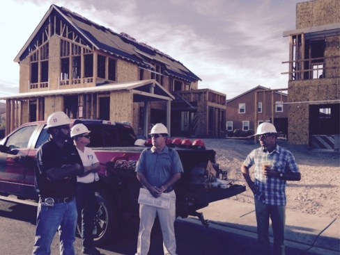 Responsive Home pre-drywall walk-through posse assembles before 7 a.m. for rules of the game.