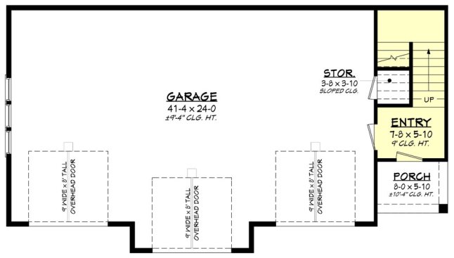 Garage plan with apartment above, ground floor plan. See details at Houseplans.com.