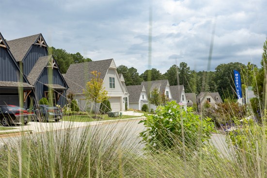 Gardens at Arbor Springs: A street of newly built homes.