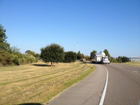 After Greenbuild ended, the show home was broken down in modules and put on trucks for transport to its new site.