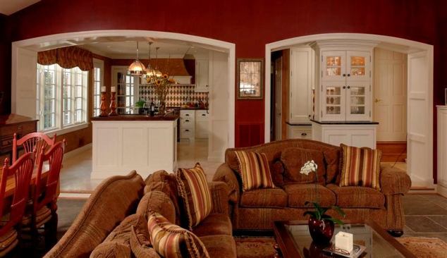 Responding to its clients’ wish to open up the living area to the kitchen, Jennifer Gilmer Kitchen & Bath widened two existing openings and added two islands. The luxury kitchen features harlequin tile under the hood and a wood-topped second island.