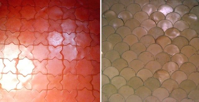 Granada Tiles  The company produces its handmade concrete tiles in the fine tradition of Nicaragua. Made from cement and such aggregates as marble powder, the Minis collection exudes a Moroccan influence with its scale and star cross. Six colors and two patterns are available. 
www.granadatiles.com.