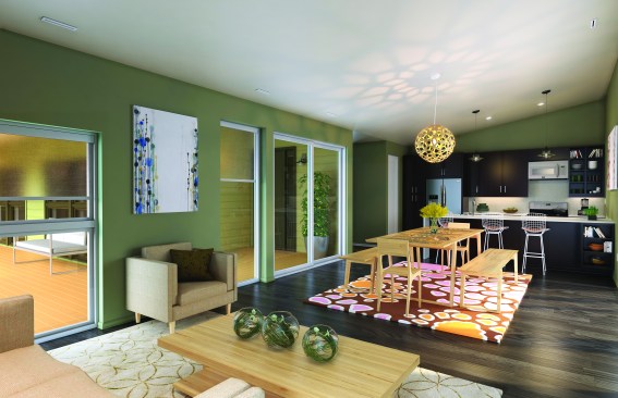 Shaw engineered wood floors, Andersen patio doors and windows, and sustainable furnishings from Spruce Interiors add to the home's appeal. Original artwork in the living areas is by Susan Fairbairn.