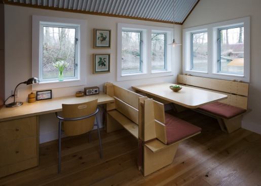 The built-ins are made of birch plywood.