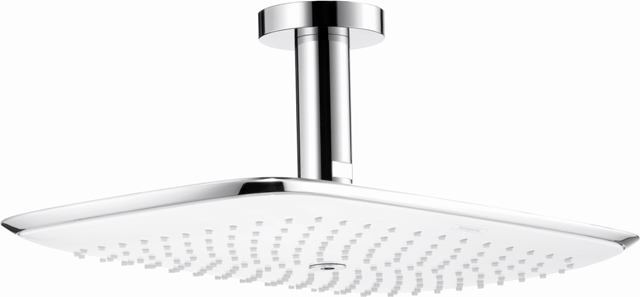 PuraVida is a new line of modern bathroom faucets and fixtures. Inspired by many things (including the iPod), the line has a design that is at once soft and modern, with a flat, tapered edge. A variety of pieces are available, including this 15-inch-by-10-inch 400 showerhead, which has a flat and rounded-rectangular shape. It comes in chrome or with a dual white and chrome finish. Hansgrohe. www.hansgrohe-usa.com.