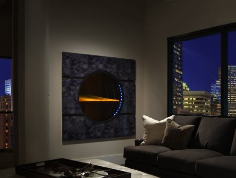 Heat & Glo. The Solaris 36-MR, a circular direct-vent gas fireplace, is see-through and thin enough to install in a 2x6 wall, says the firm. The fireplace includes the Razor advanced burner, creating flames that appear to float in the center of the unit; mirrors and LED lights enhance the effect. The fireplace comes with black trim on one side with the other side customizable with up to 32 combinations of colors and style features. www.heatnglo.com. –E.R.