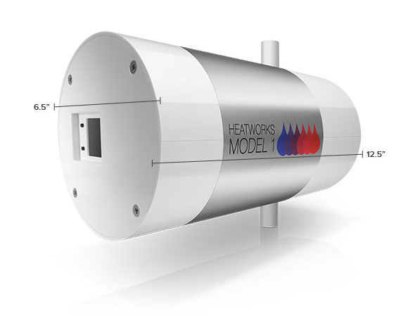 The Heatworks Model 1 is compact enough to be installed at the point of use.