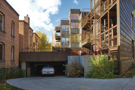 The parking garage, at the core of the building, was the staging area when the project first began. 