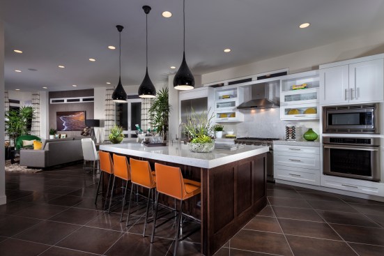 Inside, the floor plans are hinged between the kitchen and dining room on the main level.