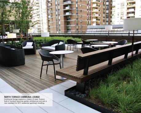 FSC-certified Ipe decking is a warm contrast to the glass and concrete that compose the tower. 