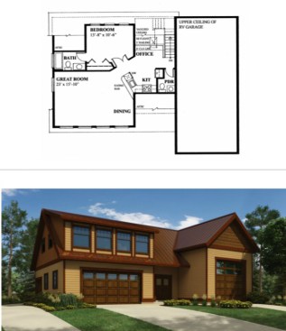 1-bedroom Contemporary Home at 913 sq.ft.image via House Plans