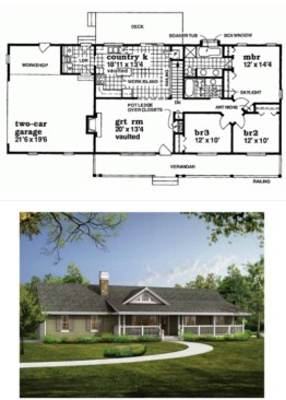 3-bedroom Ranch Home at 1,408 sq.ft.image via House Plans