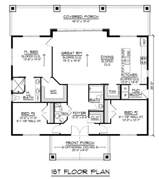 Barndominium plan with open layout, floor plan. See more images and details at Houseplans.