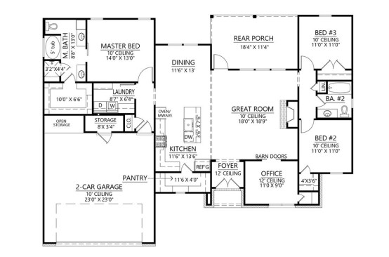 1 story floor plan 1074-68. See more details at Houseplans.com.
