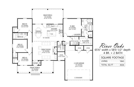 Farmhouse plan 1074-72 floor plan. See details at Houseplans.com.