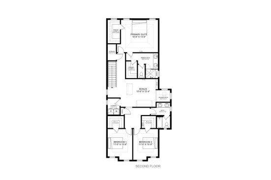 Narrow Farmhouse Plan, Upper Level. See Details at Houseplans.com.