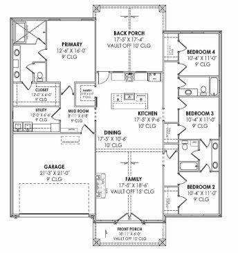 Farmhouse plan 1096-100 floor plan. See more details at Houseplans.