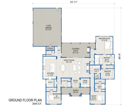 Modern farmhouse plan with open layout, floor plan. See details at Houseplans.