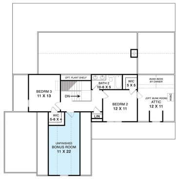 Modern farmhouse plan with porches, upper level. See details at Houseplans.com.