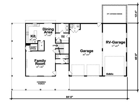 Barndominium house plan with RV garage, main level. See details at Houseplans.com.