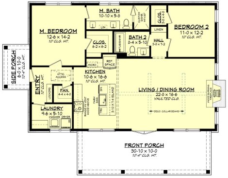 Small barndominium plan, floor plan. See details at Houseplans.