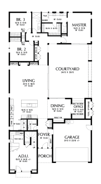 Modern house plan with in-law suite 48-1084 main floor plan. See details at Houseplans.com.