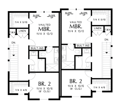 Modern Farmhouse Duplex Plan Upper Level. See Details at Houseplans.com.