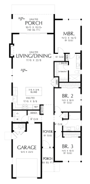 Modern house plan for a narrow lot, floor plan. See details at Houseplans.