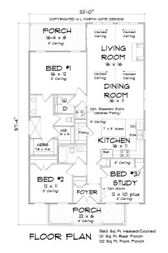 Narrow-Lot Cottage House Plan, Main Level. See Details at Houseplans.com.