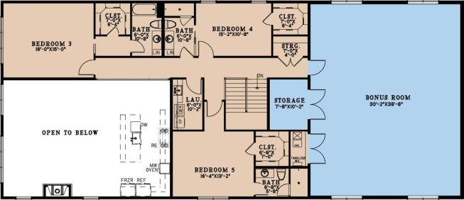 Barndominium Plan with 5 Bedrooms, Upper Level. See Details at Houseplans.com.