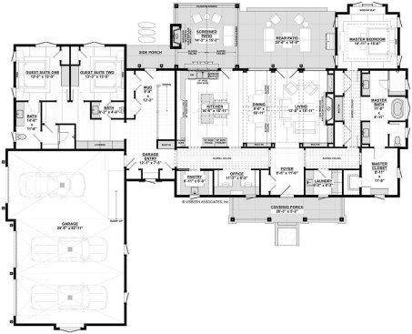 1 Story Farmhouse Plan Main Level (See Details at Houseplans.com)