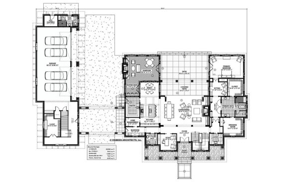 Luxury farmhouse plan from Visbeen Architects, main level. See details at Houseplans.