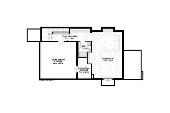 Urban infill house plan, lower level floor plan. See details at Houseplans.