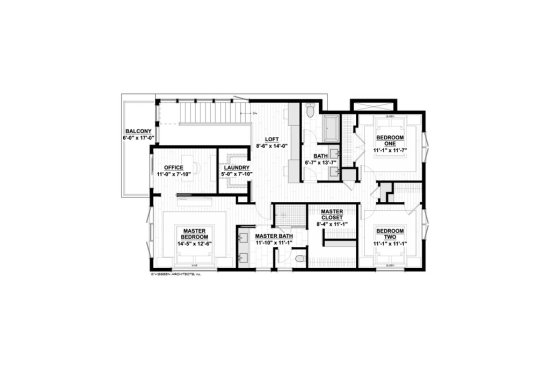 Urban infill house plan, upper level floor plan. See details at Houseplans.