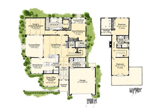 Modern house plan with roof deck, floor plans. See more details at Houseplans.