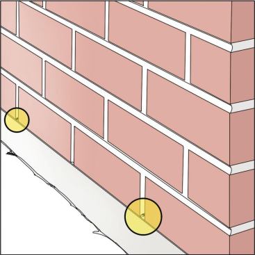 3. Leave Weep Holes The water that sheds down the inside face of the cladding or the drainage plane of the foam insulation panel (see illustration top) can’t be allowed to collect at the bottom. Like the airspace, weep holes along the bottom of the cladding are an effective solution that drains incidental water harmlessly away from the assembly.