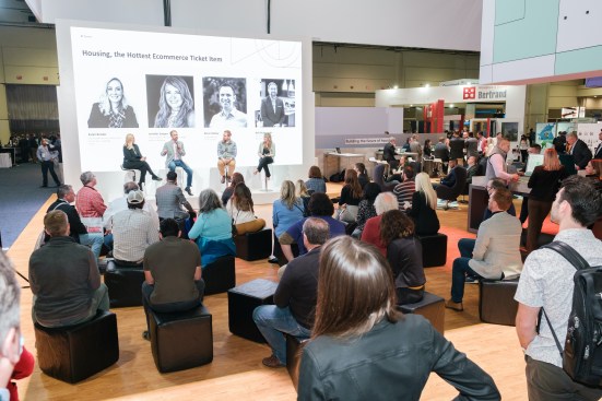 Industry leaders share their insights on successfully selling homes online in the Zonda booth at the 2022 International Builders' Show.