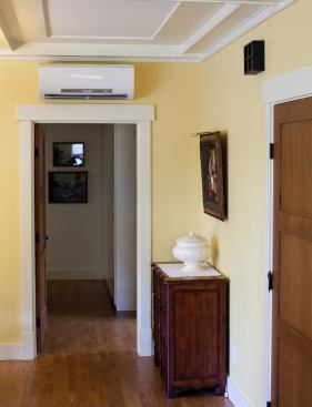 The Mitsubishi ductless heat pump provides heat for the entire home with help from a recirculating HRV.