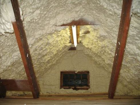 The attic and basement ceiling were sprayed with Icynene open-cell foam insulation.