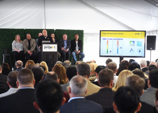 KB Home vp sustainability Jacob Atalla leads a "learning lab" presentation at KB Home ProjeKt. Photo by Steve Spatafore