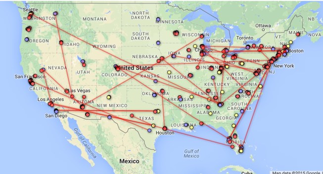 A SmartGrowth America heat map of corporate re-locations to walkable downtown areas.