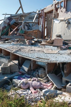 Part of a destroyed house near the old high school, acquired by the school district as part of the rebuilding plan.