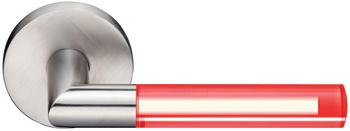 Emtek ProductsNow there is an easier way to know if the bathroom is occupied. The Brighthandle lever combines stainless steel with an acrylic handle that illuminates when the privacy function is engaged on the inside. Available in two lever styles and three acrylic designs, the handle uses a single AA battery that provides up to one year of bright red illumination. www.emtek.com.
