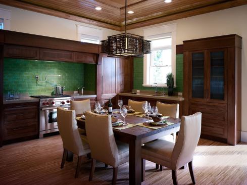 The kitchen boasts Energy Star appliances and custom cabinets made of Lyptus, a rapidly renewable, farmed hardwood.