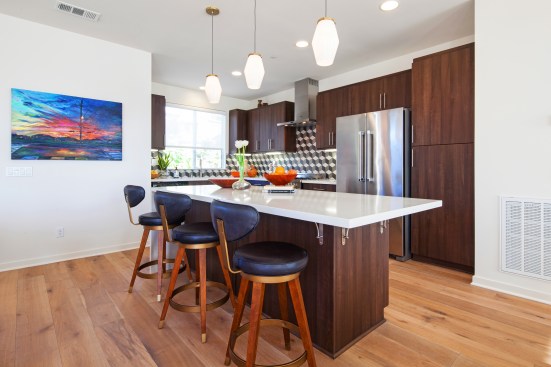 The developer included designer and artisan touches such as the optical-illusion backsplash.
