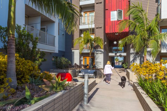 The colony’s synthetic turf dog park is a popular destination for residents.