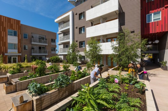 Two-story glass storefronts house the program areas, such as art studios, including an art gallery for catered receptions. 