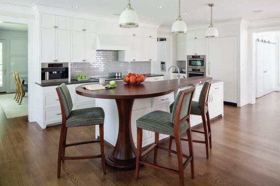 The kitchen takes farmhouse style upscale by a few notches.